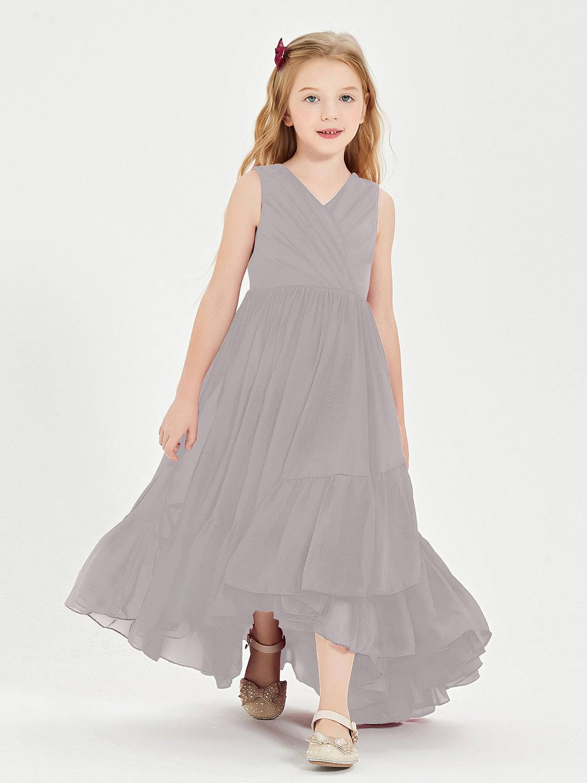 Cascading Skirt Boho Dresses for Junior Bridesmaids Silver